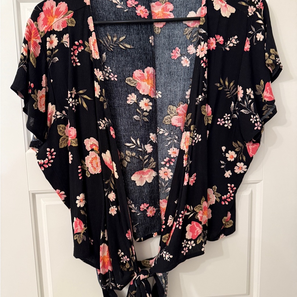 Floral Black Wrap Top